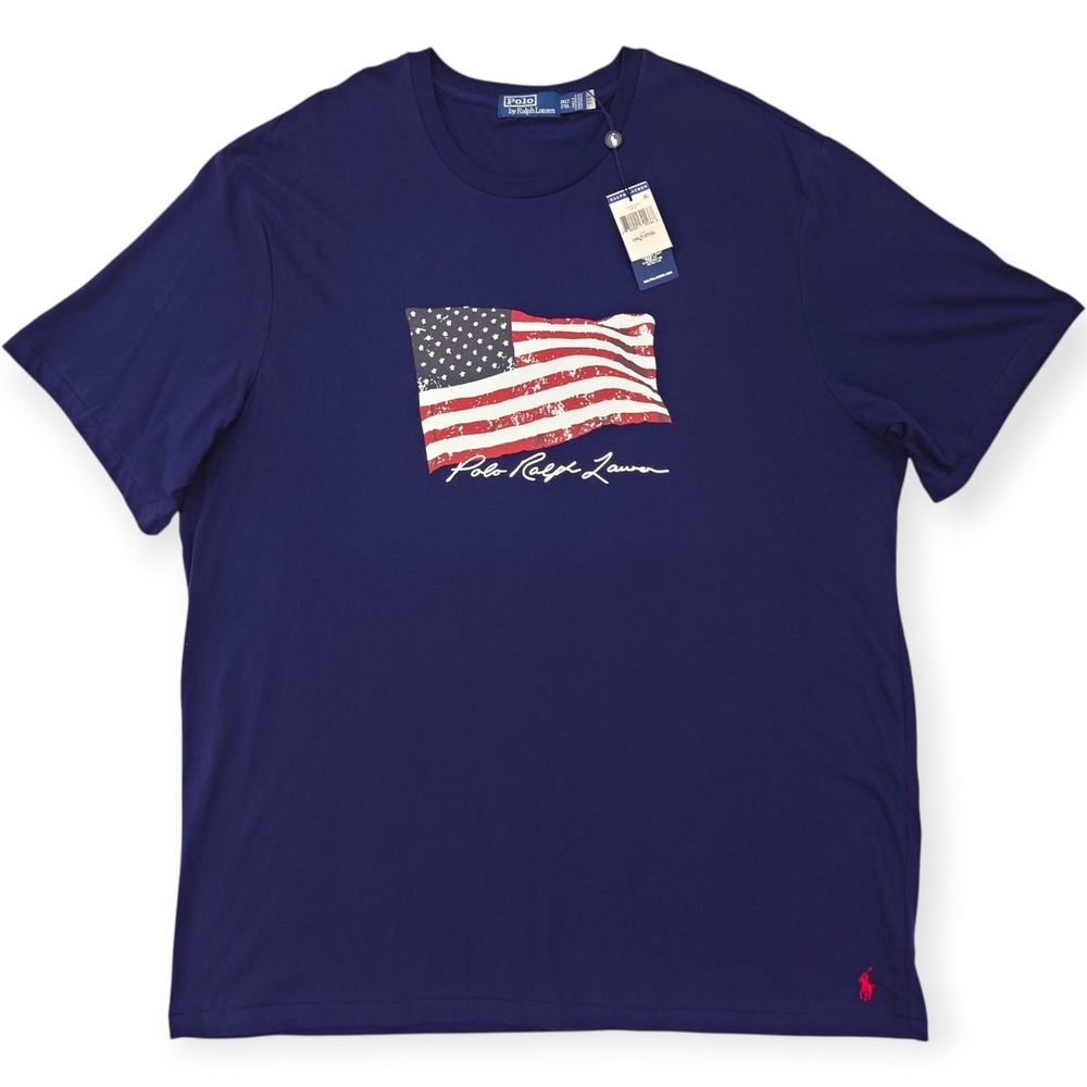 Polo Ralph Lauren American Flag Jersey T-Shirt Mens 2XLT Tall Navy Blue NWT